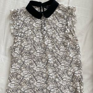 Zara woman lace black and white collared top
